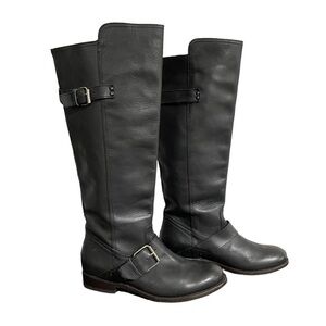 Dolce Vita Black Riding Boots Leather Equestrian Size 9 Pull On Studded Silver